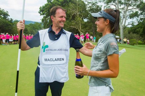 Meghan MacLaren with caddy and dad David, who runs the European Seniors Tour