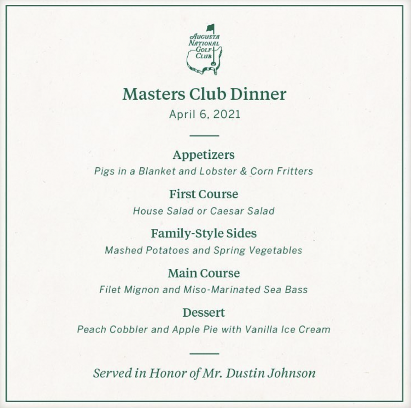Dustin Johnson reveals Masters’ Champions Dinner menu